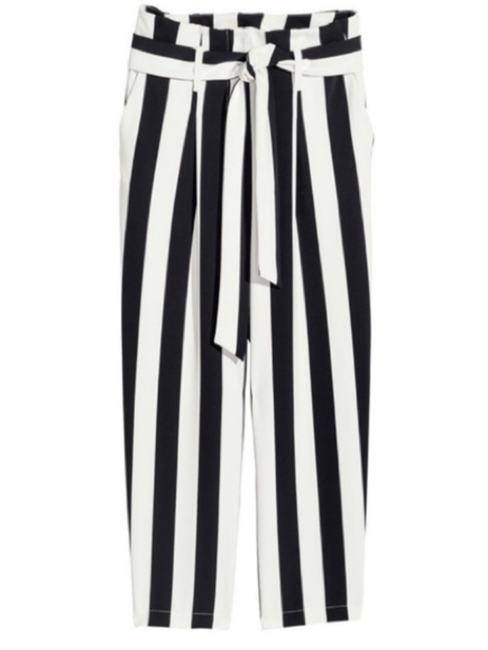 H&M Blue & White Vertical Stripe Paperbag Waist Pants with side pockets size 12
